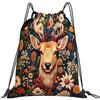Generic Zaino con Coulisse Vintage Flower Deer Drawstring Backpack Grande capacità Borsa con Coulisse Leggero Sportiva Zainetto per Scuola Spiaggia Unisex