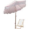 Generic LYGSWDB Ombrellone da Esterno in Poliestere Spesso, ombrellone da Spiaggia in Pizzo a Strisce Rosa, ombrellone da Esterno, ombrellone con Base in Legno Triangolare Stabile