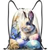 Generic Borsa Palestrasacca con Cordoncino per Vita Quotidiana Nuoto Donna 36X42Cm Moda Pieghevole Borsa con Coulisse Watercolor Easter Bunny