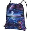 YYHHAOFA Zaino con coulisse e cerniera, con stampa di delfini e cielo stellato, leggero, impermeabile, con tasca, per viaggi, sport, yoga