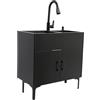 TTISJHK Lavabo doppio autoportante con rubinetto estraibile e distributore di sapone, in acciaio inox 201, 2 vasche 75 × 41 cm, silenzioso e antigraffio, con armadio e scolapiatti, per cucina, ristorante e