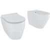 Arreditaly Coppia Sanitari Filomuro Filo Muro Filo Parete Vaso WC E Bidet Design Moderno In Ceramica Con Copriwater Chiusura Soft Close Chiusura Rallentata (Bianco Lucido)