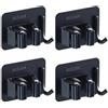 TopHomer 4 supporti per mocio da parete, in acciaio inox, con gancio, organizer autoadesivo, soluzione per riporre utensili da cucina, garage, giardino e bagno (nero)