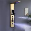 KINKIBOS Golden Pannello doccia con rubinetto e ripiano, 6 funzioni, colonna doccia a LED, pioggia e cascata, ugello massaggiante a 2 modalità, doccetta e beccuccio a cascata, acciaio inox