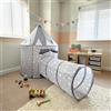 Relsy Tenda Pop Up Grigia per Bambini, Tenda da Gioco Grigia con Tunnel, Set Tenda Castello e Tunnel da Gioco 180cm, Tenda da Gioco 135 X 100cm