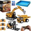 YESHIN Set di veicoli da cantiere radiocomandati 3 in 1, scala 1:64, carrello elevatore radiocomandato, escavatore e camion ribaltabile con sabbiera e sabbia da gioco, telecomando a 2,4 GHz
