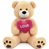 MorisMos 130cm Orso Peluche Gigante con Love, XXL Marrone Chiaro Orsacchiotto di Peluche Grande Morbido Orsetto Pupazzo Regalo per Bambino Fidanzata Compleanno San Valentino