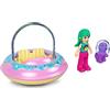 Polly Pocket Set da collezione di micro mini veicolo in metallo, bambola snodata e animale domestico, bambola Polly's Friend con UFO a tema ciambella e cucciolo viola (con casco spaziale) Sidekick