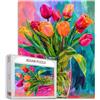 Tucocoo puzzle da 1000 pezzi per adulti, vaso con tulipani, pittura floreale, puzzle, colorato, arte vintage floreale, 1000 pezzi puzzle per attività familiari impegnative, gioco, puzzle fai-da-te,