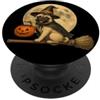 Halloween Cute Spooky Vintage Retro 1950 Pug Witch Hat Jack O Lantern zucca luna piena scopa PopSockets PopGrip Adesivo