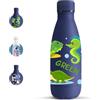 Motswedi Borraccia Termica, 350 ml Senza BPA, Borraccia, 18/8 Acciaio Inossidabile, Bottiglia Bambini, Isolamento Sottovuoto a Doppia Parete, Bottiglia Termica per Scuola, Viaggi - Dinosauro Blu Scuro