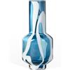 Torre & Tagus Vaso per fiori in vetro bianco a righe blu, 30,5 cm di altezza, realizzato a mano, blu e bianco, per tavolo da pranzo e vaso blu trasparente per centrotavola come decorazione del
