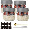 CNKHDZ Overnight Oats - 4 bicchieri Overnight Oats con coperchio, Meal Prep, riutilizzabili per marmellate fatte in casa, Mason Jar con cucchiaio, etichetta (grigio, 300 ML)