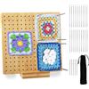 Hisdricus Blocco di Blocco per Granny Square - Tavola di Blocco per Uncinetto 20x20 cm - Bambù Tavola per Granny con 20 Perni, 5 Aghi Inox e 1 Supporto - Accessori per Progetti di Maglia e Uncinetto
