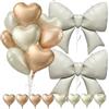 Generic Set Palloncini a Cuore Beige con Nastro - Palloncini Cuore da 18 Pollici e Palloncino Fiocco da 38 Pollici, Ideali per Compleanni, Matrimoni e Battesimi, Utilizzabili con Elio