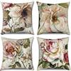 Hnmdmyi Copricuscino Fiori 40x40 Set di 4, Agriturismo Vintage Fiore Farfalla Decorativo Copricuscino Arte Estetica Beige Lino Copricuscino per Divano Letto Divano Giardino Esterno Home Decor