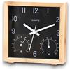 KORAT Orologio da Tavolo Analogico in Legno Naturale con Quadrante Nero o Bianco Design Moderno con Termometro e Igrometro Integrati Movimento al Quarzo Silenzioso Ideale per Casa 16x5x17 cm (Nero)