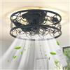 Ganeed Lampada Ventilatore da Soffitto con Gabbia e Telecomando 46cm Ventilatore Metallico per Camera da Letto Montaggio a Filo Lampadario Moderno Ventilatore con Luci Lampade E27 Nero 4 Luci