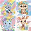 Pujeknm Set da 4 Pezzi 5D Diamond Painting per Bambini, Animali Fai da Te, Mosaico per Ragazze e Ragazzi 6-12 Anni, Regalo dai 6 Anni, 15 x 15 cm