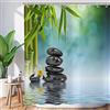 Hnmdmyi Tenda da doccia giardino zen 180x180, Spa verde bambù nero pietra bianco fiore tenda da bagno giapponese meditazione rilassante impermeabile poliestere tessuto lavabile tenda da bagno