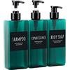 Segbeauty Flacone a Pompa Vuota Riutilizzabile, Segbeauty Flaconi per Balsamo Shampoo da 16,9 oz, Dispenser a Pompa da 3 Pezzi da 500 ml con Etichette, Contenitore per Lozione in Plastica, Verde Mare Chiaro