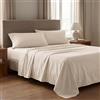 INTRECCI Completo Lenzuola Matrimoniale in Raso di Cotone 200 TC - Set 4 Pezzi: Lenzuolo Sopra 250x290 cm, Sotto con Angoli 180x200 cm, 2 Federe a 3 Volants - Morbido e Traspirante - Colore: Crema
