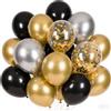 EWODEIEW Palloncini Neri Oro, 12 pollici 5 pollici SKYIOL Palloncini in Lattice Palloncini con Coriandoli Dorati Palloncini Metallici con Ghirlanda Strisce per Matrimonio Laurea EID Capodanno San Silvestro