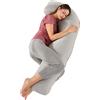 SHANNA Cuscino Gravidanza per Dormire, Cuscino Allattamento Neonato a Forma di J, 100% Cotone Cuscini per maternità e il Corpo Laterale con Federa Sfoderabile e Lavabile, 125 x 65cm(Grigio Chiaro)