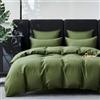 YASMENG Copripiumino in raso di cotone 200 x 200 cm, verde oliva 100% cotone satinato, set da letto morbido e setoso traspirante Lyocell seta biancheria da letto matrimoniale con cerniera e federe 65