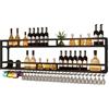 XYLDGPTL Portabottiglie con Luce Porta Bottiglie di Vino da Parete con Portabicchieri Scaffale da Parete con Porta Bicchieri Sospesi Mensole Cucina Porta Vini Angolo Bar per Casa Sala da Pranzo Bar(Black,80*25