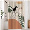 Hnmdmyi Tenda da doccia Boho 90x180, Metà secolo astratto nero gatto verde foglia fiocco sole luna beige tenda da bagno moderno minimalista geometrico estetico arte tenda da bagno con ganci