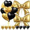 Generic Palloncini a Cuore Nero e Oro con Nastro - Palloncini Cuore da 18 Pollici e Palloncino Fiocco da 38 Pollici, Ideali per Compleanni Adulti e Feste Eleganti, Utilizzabili con Elio