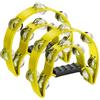 Flexzion Tamburello in metallo a mezza luna strumenti musicali a doppia fila in metallo Jingles strumenti a percussione con impugnatura ergonomica, tamburelli per adulti, confezione da 2, giallo