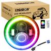 RIGIDON 1x 7 Pollici 50W Fari Led, 5000 LM Faro a Led Bianco + RGB 4 Modalità Di Illuminazione, Rotonde Luci Fuoristrada Hi/Lo Fascio DRL Anteriore Faro Lampada per Wrangler JK TJ LJ CJ Hummer