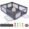 RELAX4LIFE Box per Bambini Pieghevole 208 x 148 cm, Recinto per Neonato con Rete Traspirante, Tasca Portaoggetti, 4 Anelli da Trazione, 50 Palline e Borsa per Bambini 0-3 Anni (Grigio Scuro)
