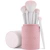 Luvia Cosmetics Luvia - Set di pennelli da trucco, 9 pezzi, 8 pennelli vegani + faretra in pelle, per fondotinta, cipria e trucco occhi | fibre ultra morbide Nurai® | Aura morbida | rosa bianco | Luvia