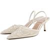 CRETUAO Scarpe col Tacco a Spillo con Cinturino Posteriore e Fiocco da Donna, Tacchi a Gattino con Punta affilata, Perline Ricamate in Rete, Scarpe da Sposa per Feste e Matrimoni,1 White,38 EU