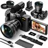 NBD Fotocamere digitali 5K per fotografia, fotocamera da viaggio con zoom 16X con schermo flip a 180°, fotocamere Vlogging da 64 MP per YouTube, 2 batterie e scheda TF da 64 GB, messa a fuoco
