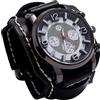 OEUVREBY Punk Retro Orologio Bracciale Pelle Moda Largo Cinturino in Pelle Vintage Nero, Nero , 29x5.8 cm, come descrizione
