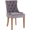 CLP Poltrona Pranzo Aberdeen Stile Chesterfield in Velluto E Legno caucciù I Sedia Soggiorno Imbottita con Alto Schienale, Colore:Grigio, Colore del Telaio:Antico Chiaro