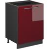 Vicco Mobiletto base cucina Fame-Line, Bordeaux lucido/Antracite, 60 cm 1 anta senza piano di lavoro