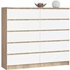 AKORD Cassettiera K 140 cm 10 Cassetti | Moderna Mobiletto per Soggiorno Sala da Pranzo Camera da Letto | Armadio Cameretta | 138 x 121 x 40 cm | Peso 75kg | Rovere Sonoma | Bianco