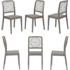 REDÒKASA Set 6 sedie in polipropilene TICHE, MADE IN ITALY, impilabile, idrorepellente, resistenza raggi UV, design moderno floreale per sala da pranzo, cucina, bar, ristoranti, esterno (6, Tortora)