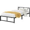 [en.casa] Struttura Letto Singolo in Acciaio con Testiera 90 x 200 cm Letto Minimalista in Metallo per Camera da Letto Moderno - Nero