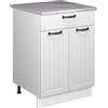Vicco Mobile base per lavello/piano cottura Fame-Line, Bianco rustico/Bianco, 60 cm con cassetto, PL Marmo, Utilizzo flessibile - adatto per piano cottura o lavello
