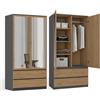 CDF Armadio con Specchio Camera da Letto con 2 Ante e 2 Cassetti Armadio Ingresso Due Ante Guardaroba Salvaspazio 90 cm Appendiabiti con Porta Mobile per Cameretta dei Bambini Rovere Artisan/Antracite