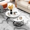 okwish Set di 2 tavolini da caffè rotondi, moderni, impilabili, con piano in MDF bianco e telaio in metallo nero, per soggiorno, balcone, ufficio, 80 x 45 cm