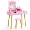 RELAX4LIFE 2 in 1 Toeletta Trucco Bambina con Sgabello, Specchio Staccabile, Set da Trucco con 2 Cassetti, Postazione Trucco per Bambini, 70 x 37 x 100 cm (Rosa Scuro)