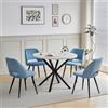 GrandCA HOME Set Tavolo e Sedie da Pranzo,Tavolo Rotondo Moderno da 100 Cm,4 Sedia da Pranzo In Velluto a Coste Traforato,adatto Per Cucina, Soggiorno, Caffetteria(Marmo Nero + Blu)