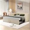 WOBOPCG Letto giornaliero 90/180 x 200, divano letto multifunzione, allungabile 90/180 x 200, letto imbottito con rete a doghe, letto funzionale per ragazzi singolo, senza materasso (beige + velluto A